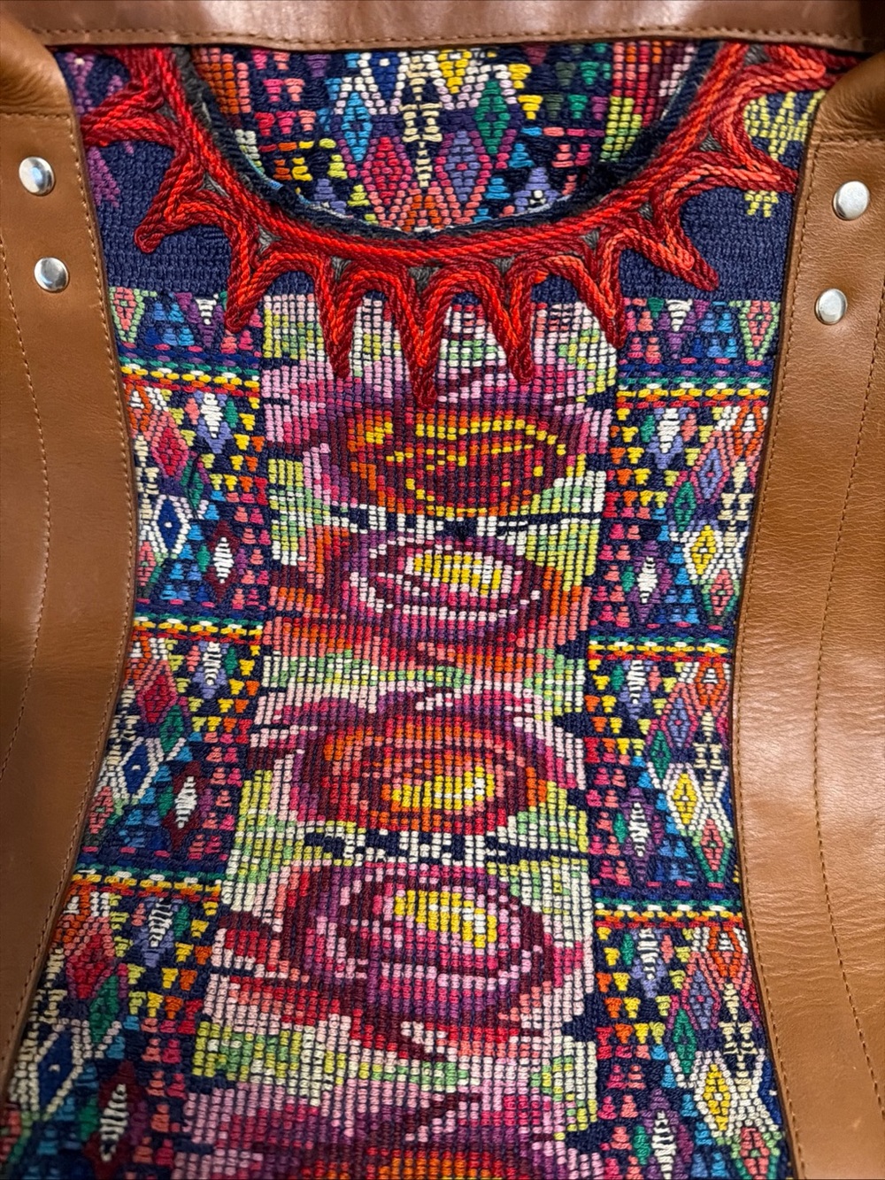Handmade Guatemalan Fabric And Leather Tote Shoulder Nena Huipil - Picture 6 of 12